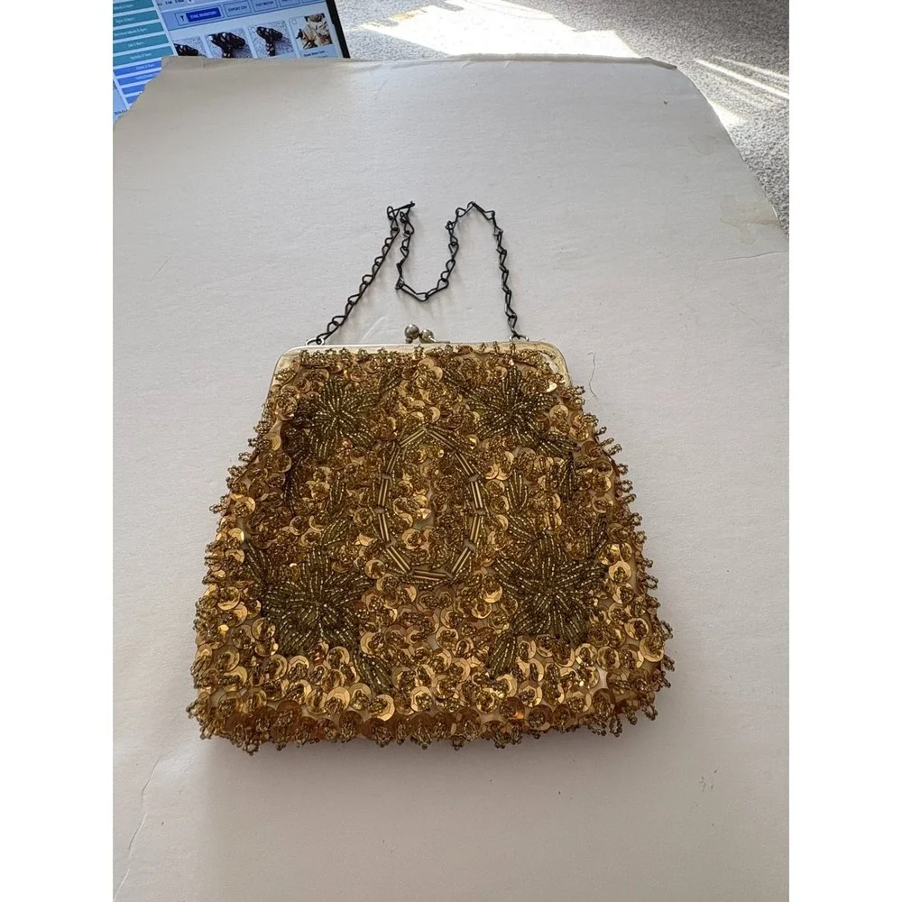 Walborg Beaded Evening Bag/Purse/Clutch Chain Gold sequines